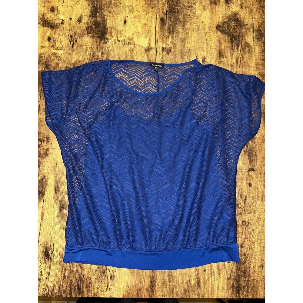 Le Château Women's Royal Blue Chevron Lace Batwing Blouse